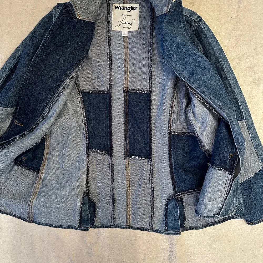 Wrangler x Lainey W Patchwork Denim Blazer Jacket • Rare Collab • Size Large - Picture 13 of 15